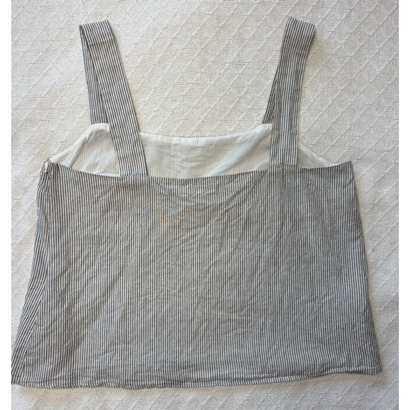 J. Crew Factory Gray & White Railroad Striped Square Neck Tank Top Sz Large GUC - Picture 3 of 7